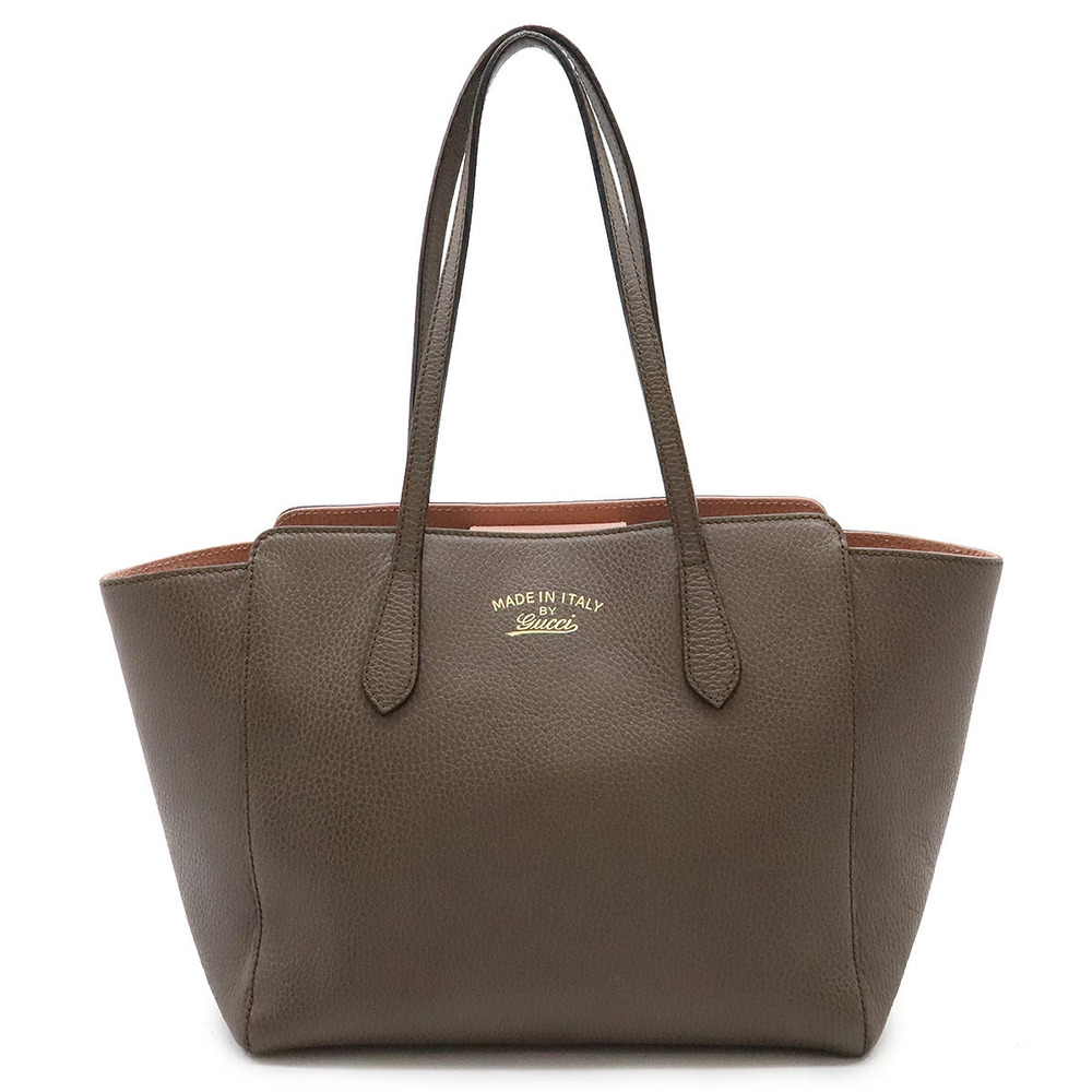 Gucci Swing Tote Bag Shoulder Leather Gray Brown Pink